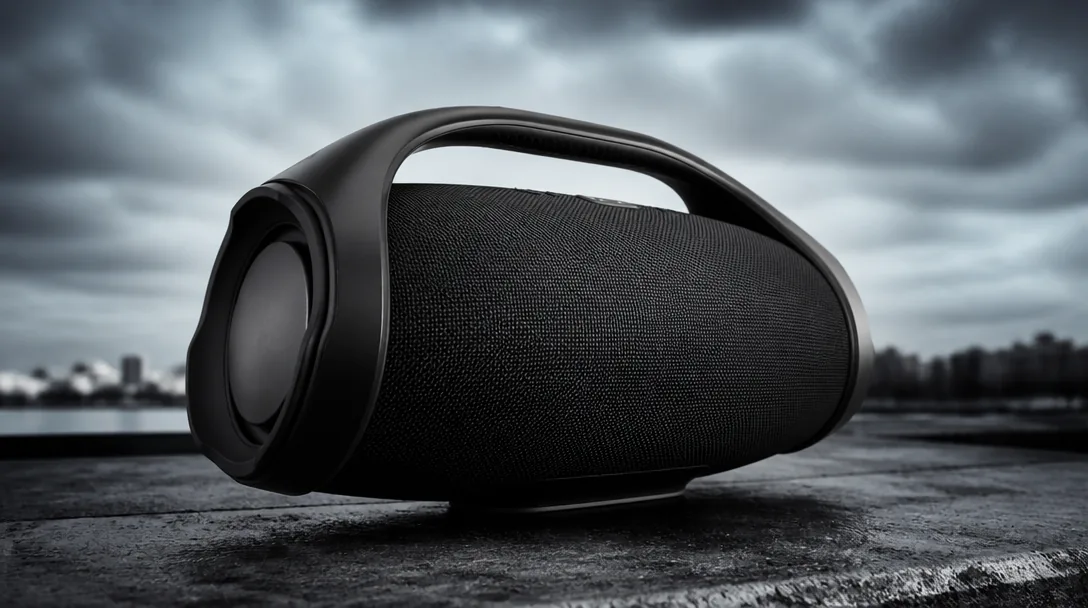 JBL Boombox 2 stor portabel bluetooth-högtalare på mörkt betonggolv utomhus