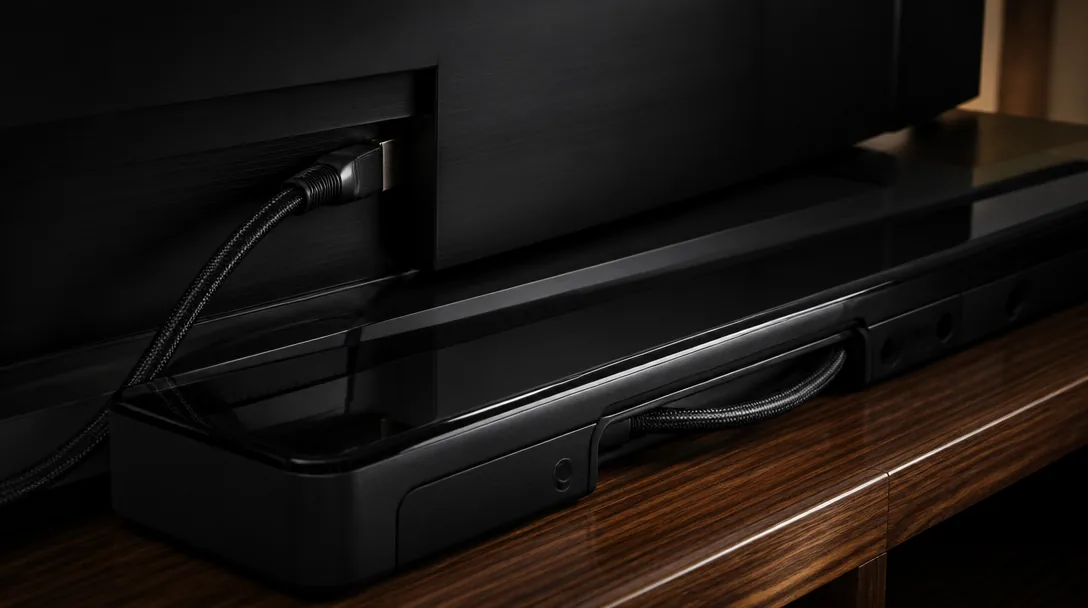 Premium soundbar med HDMI eARC-anslutning till mörk OLED-TV